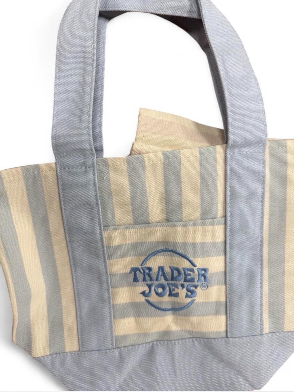 Trader Joe's Baby Blue & Cream Striped Canvas Tote